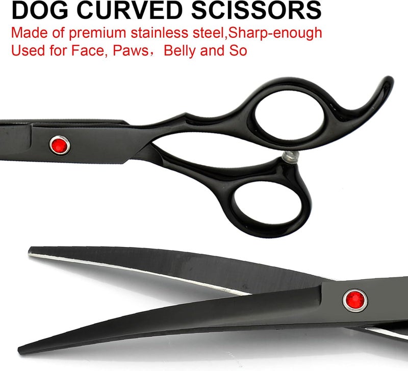 FAIGEO Professional Dog Grooming Scissors Set Stainless Steel Dog Grooming Kit - Thinning, Curved Scissors and Comb for Cat Pet (Black 5 in1) - Image 3